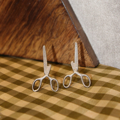 Silver-Toned Scissor Studs