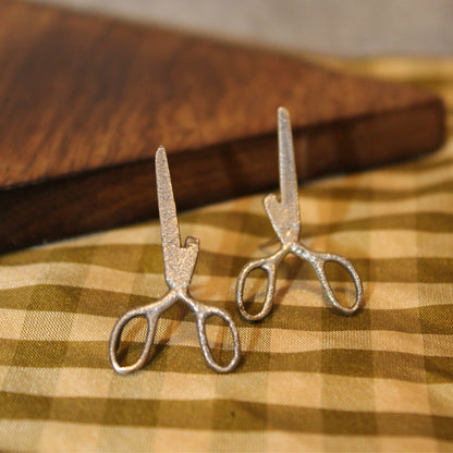Silver-Toned Scissor Studs