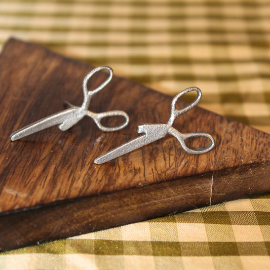 Silver-Toned Scissor Studs
