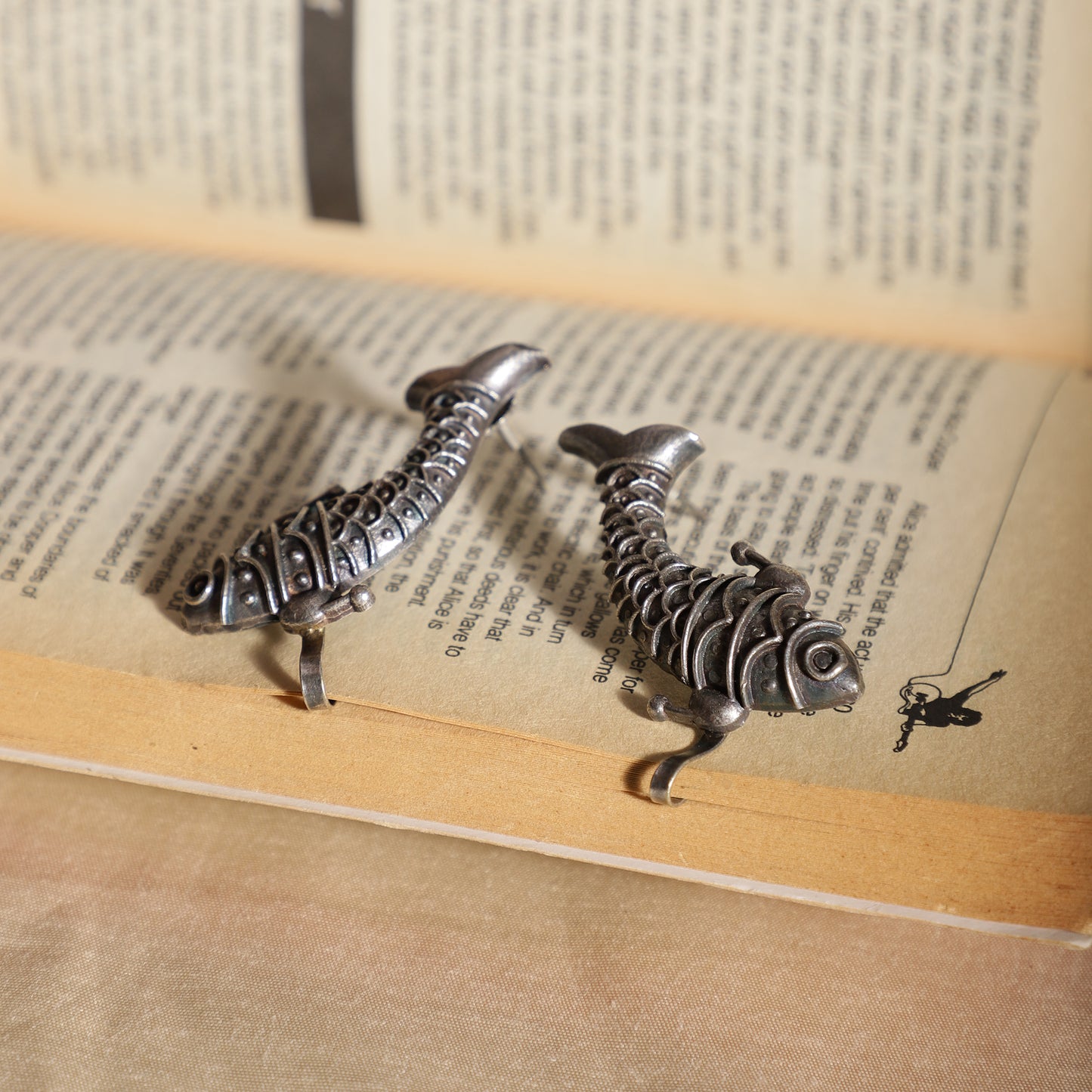 Fish oxidised earcuffs