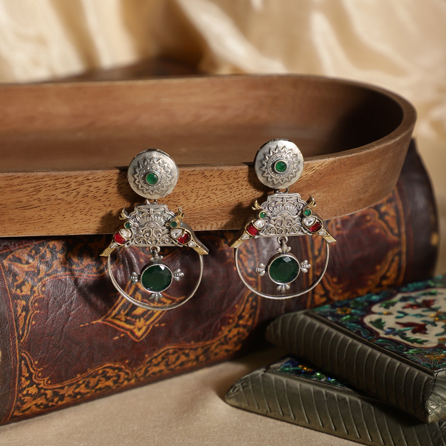 Peacock hoop earrings