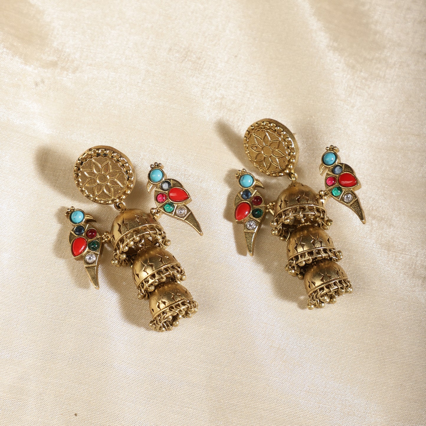 Traditional Meenakari Bird Jhumka