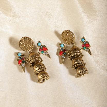 Traditional Meenakari Bird Jhumka