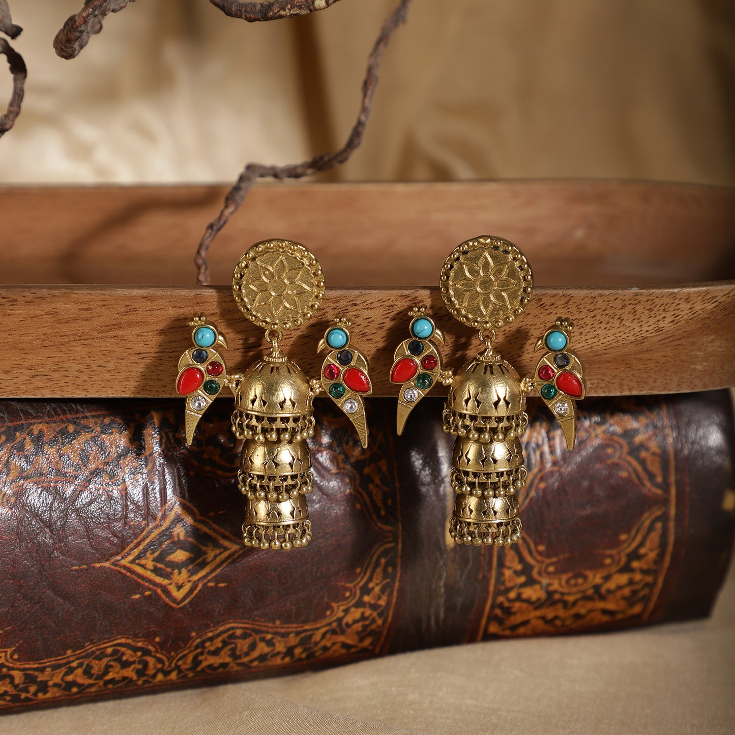 Traditional Meenakari Bird Jhumka