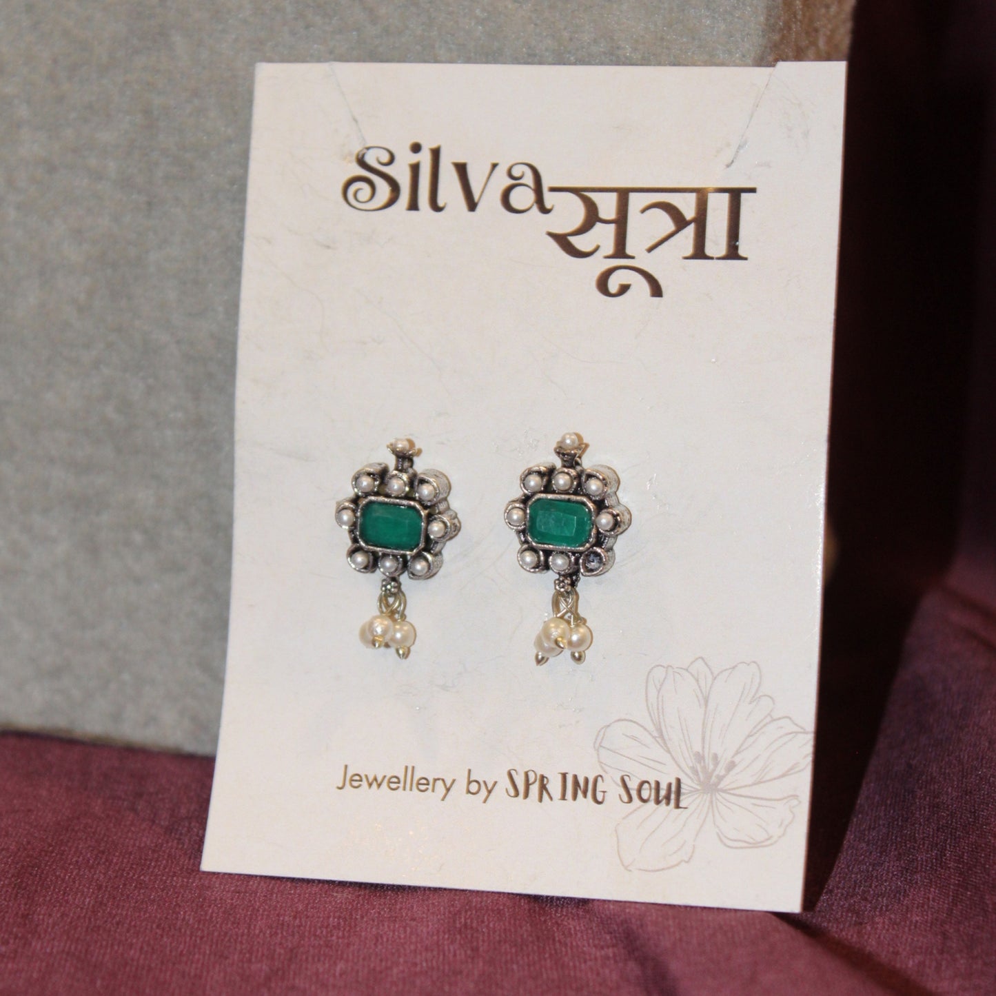 Green Stone Silver Necklace Set