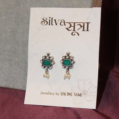 Green Stone Silver Necklace Set