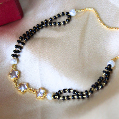 Black bead floral bracelet rakhi