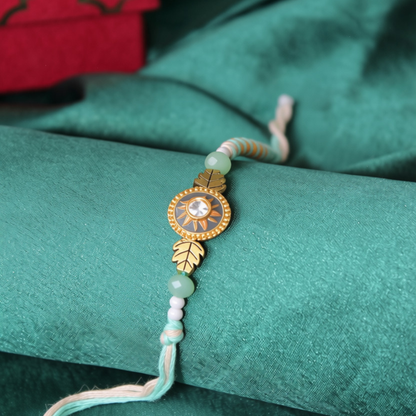 Green Beaded Leaf Charm Designer Rakhi