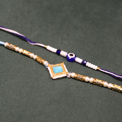 aqua evil eye rakhi set of 2