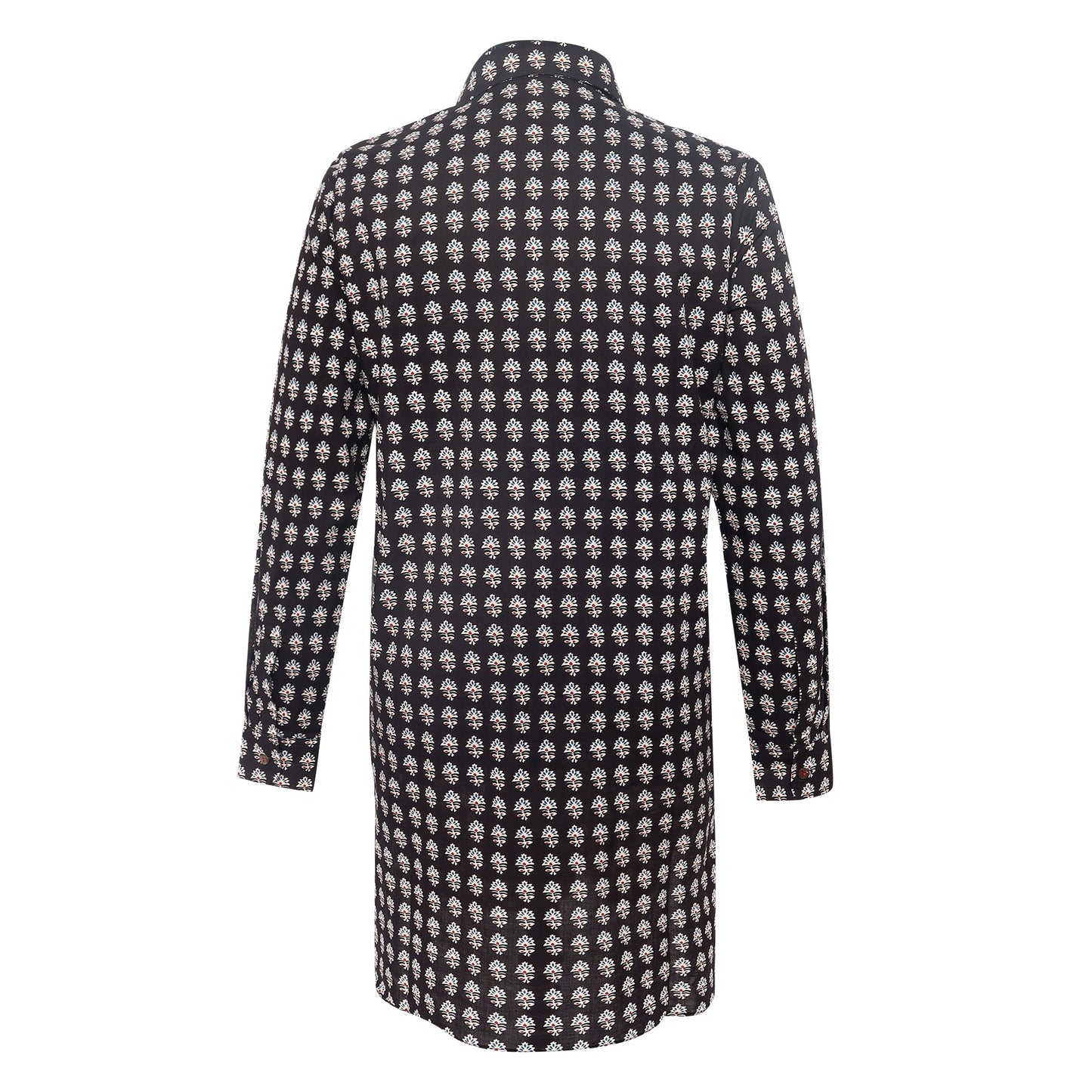 black men's block printed shirt collar cotton kurta