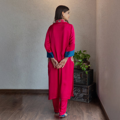 Fuchsia Modal Hand Embroidered Collar Suit set