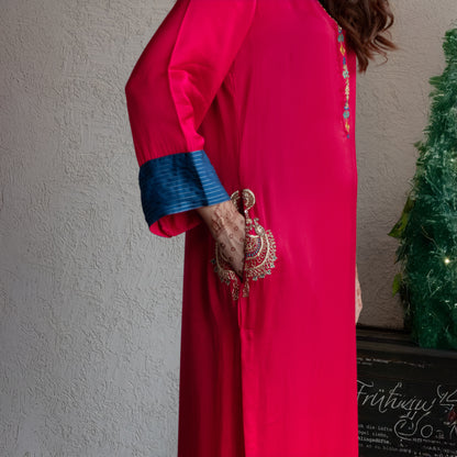 Fuchsia Modal Hand Embroidered Collar Suit set