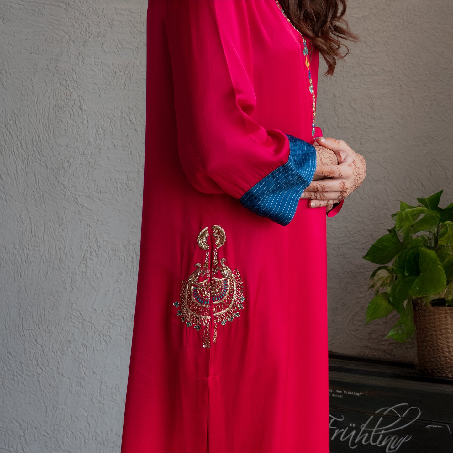 Fuchsia Modal Hand Embroidered Collar Suit set