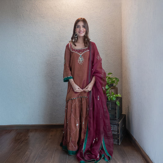 Wine Tissue chanderi sharara set with Dupatta