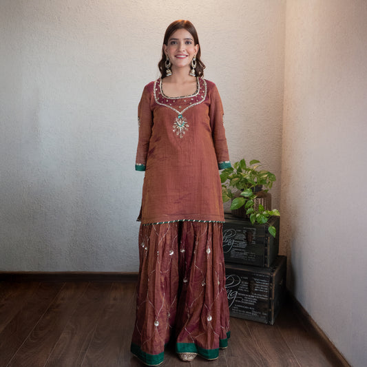 Wine Tissue chanderi sharara set