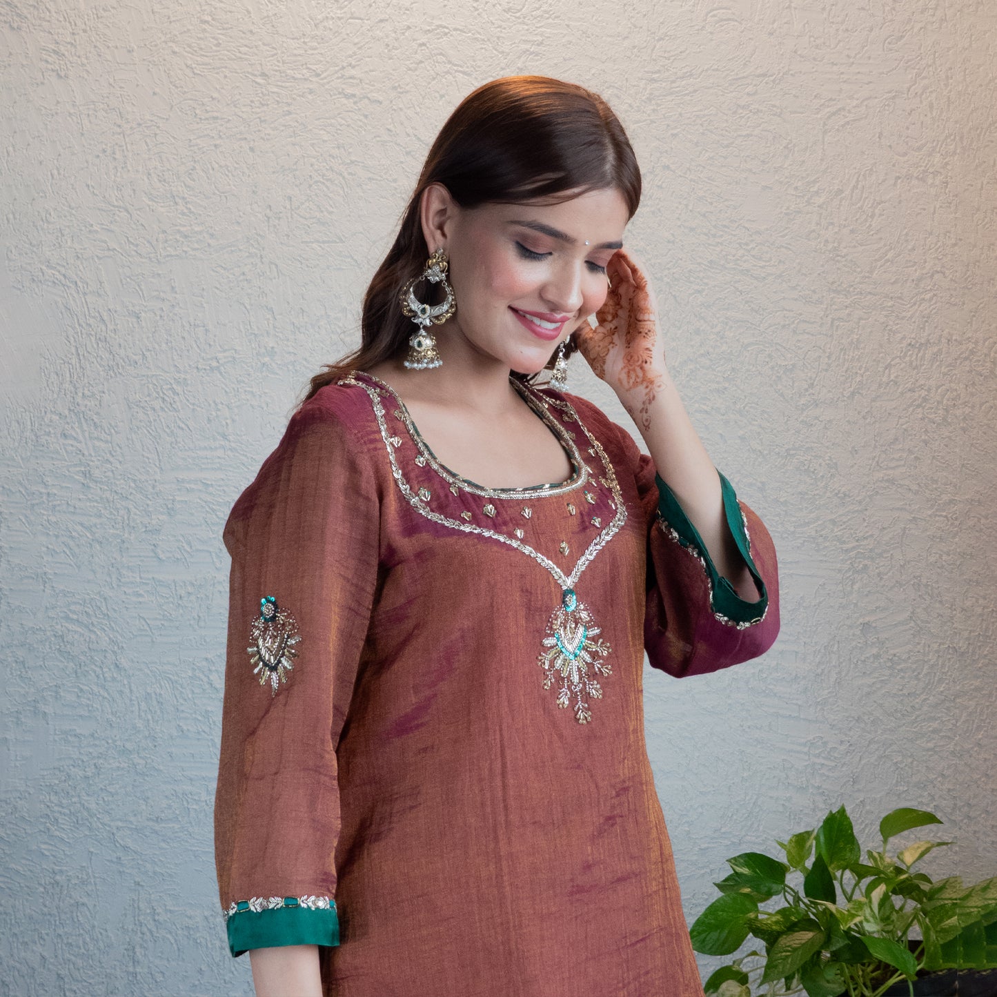 Wine Tissue chanderi sharara set with Dupatta