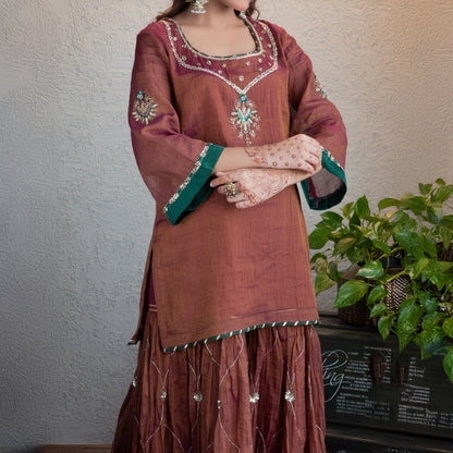 Wine Tissue chanderi sharara set with Dupatta