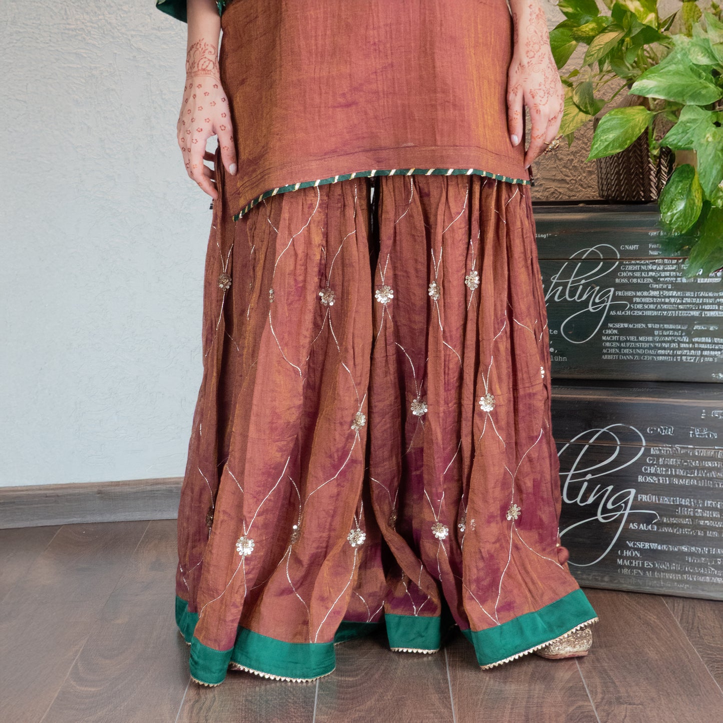 Wine Tissue chanderi sharara set with Dupatta