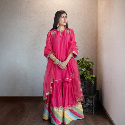 Pink Chanderi Sharara Set with Dupatta