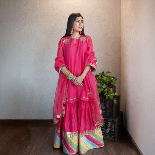 Pink Chanderi Sharara Set with Dupatta