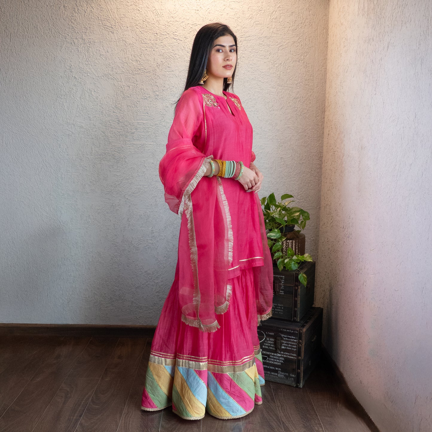 Pink Chanderi Sharara Set with Dupatta
