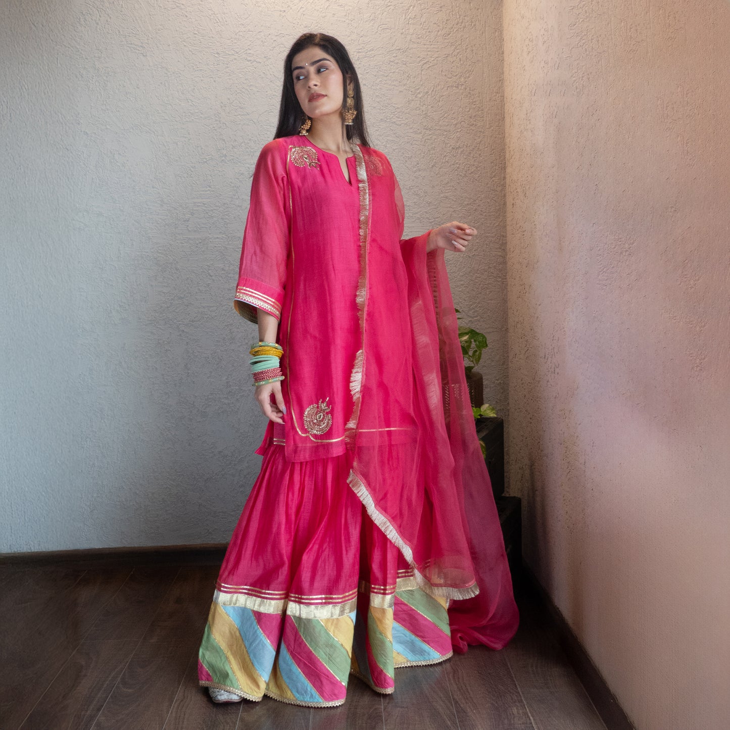 Pink Chanderi Sharara Set with Dupatta