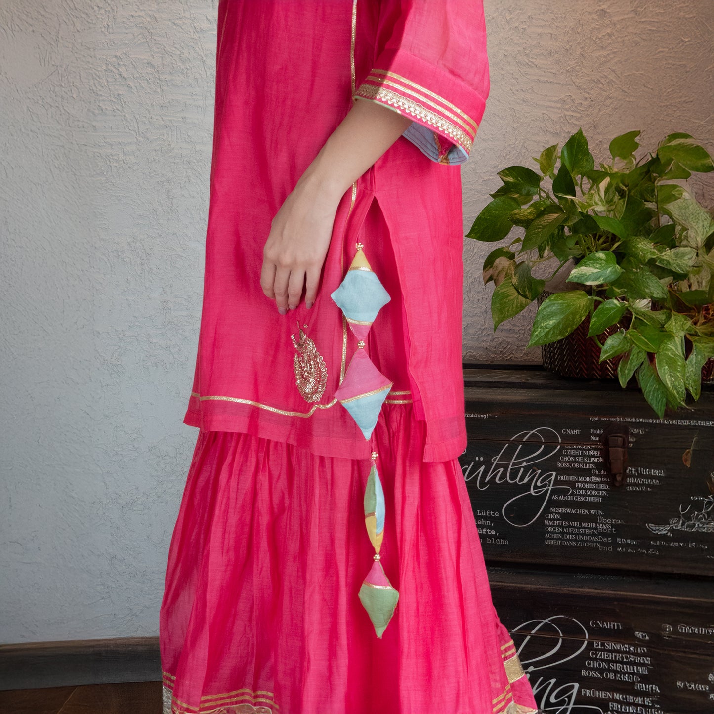 Pink Chanderi Sharara Set with Dupatta
