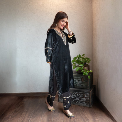 Black Velvet hand embroidered kurta