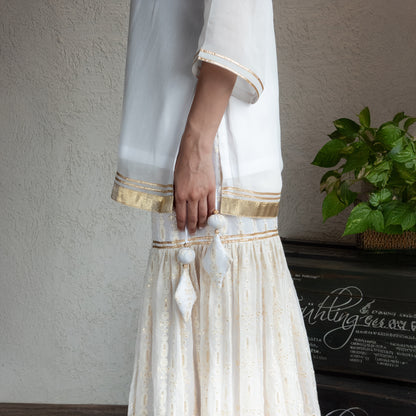Off white Georgette kurta and Embroidered Sharara set