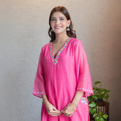 Pink Chanderi Embroidered kurta set