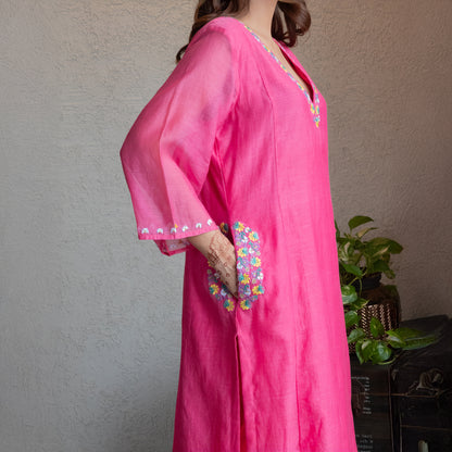 Pink Chanderi Embroidered kurta set