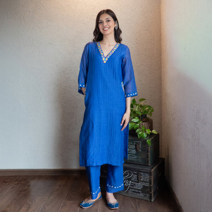 Blue Chanderi Embroidered kurta set