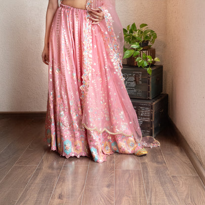 Pink Embroidered Lehenga set with Dupatta
