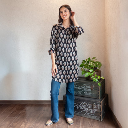 Black Ajrakh printed shirt