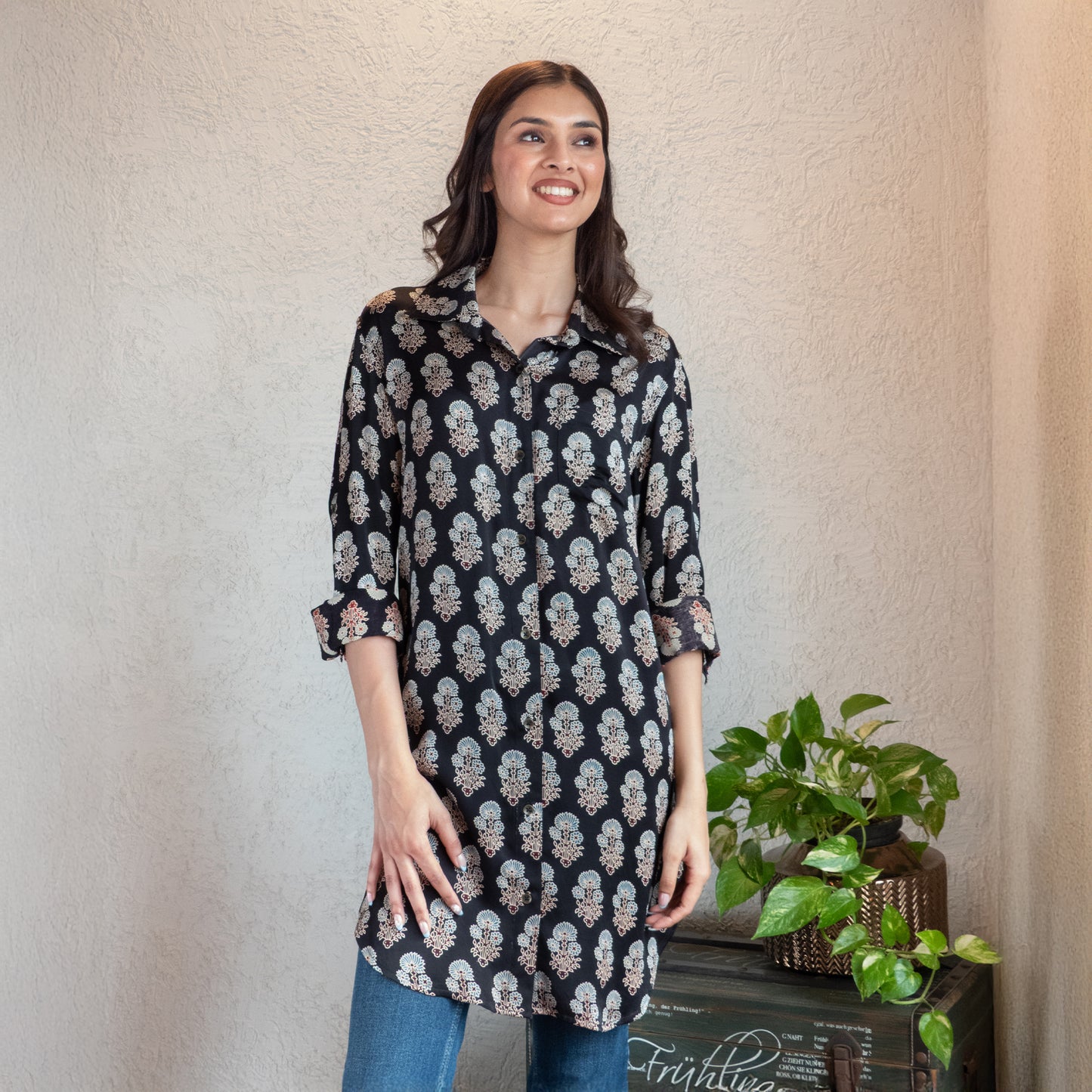 Black Ajrakh printed shirt