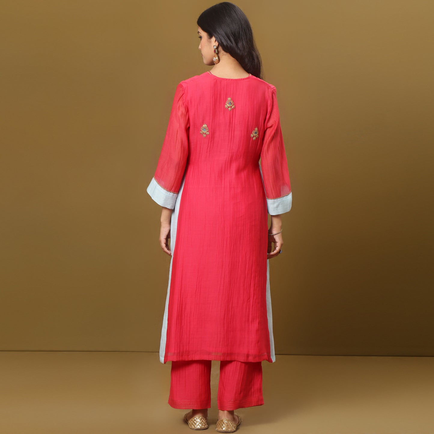 Fuschia Chanderi A-line kurta set with Dupatta