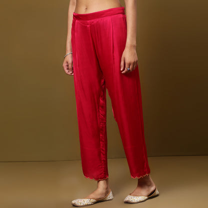 Fuschia pink Ankle pants with scallop zari work detailing
