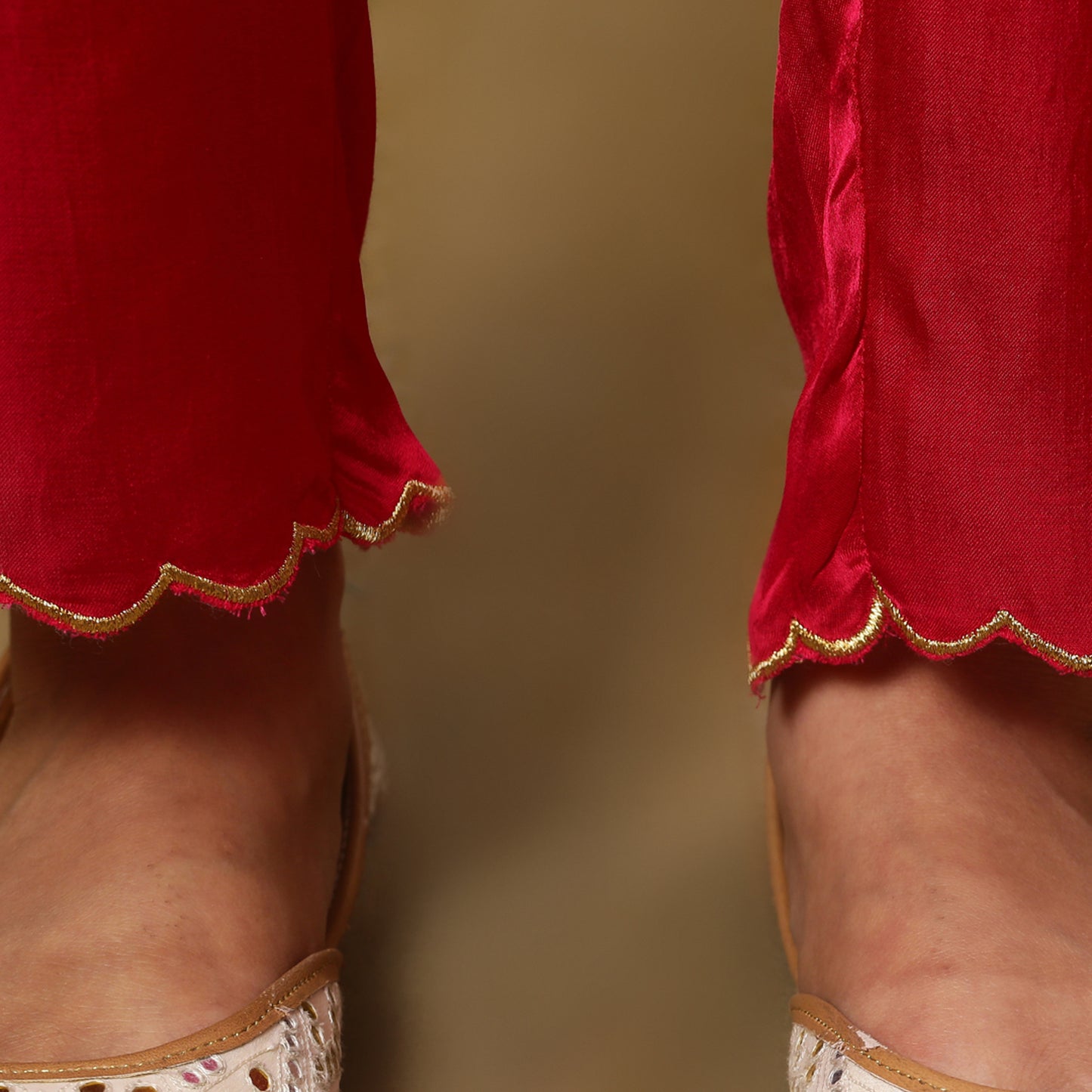 Fuschia pink Ankle pants with scallop zari work detailing