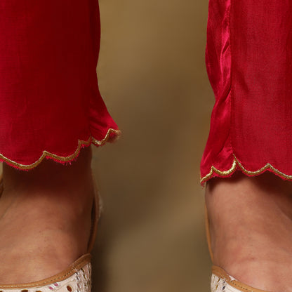 Fuschia pink Ankle pants with scallop zari work detailing