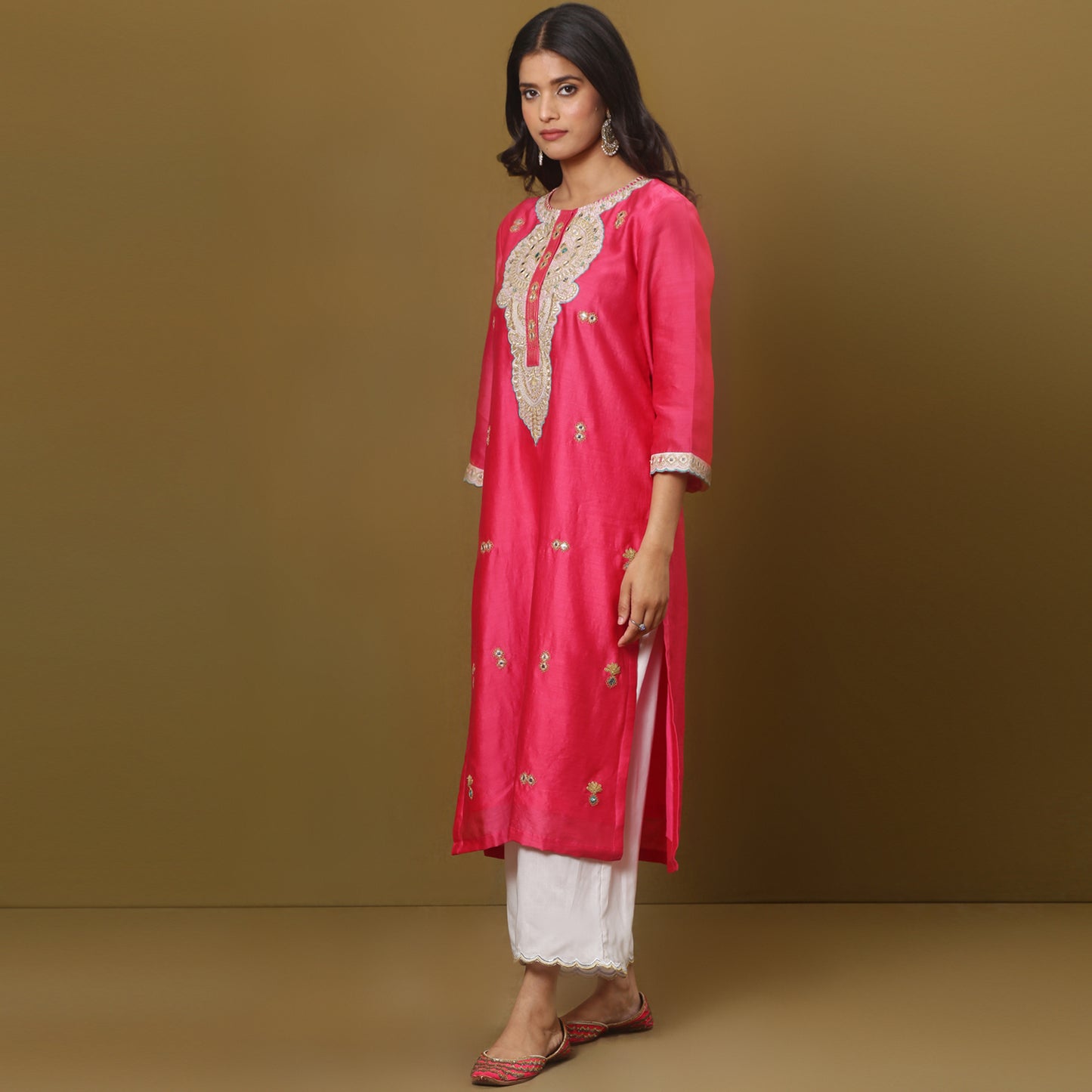 Fuschia Chanderi kurta set with dupatta