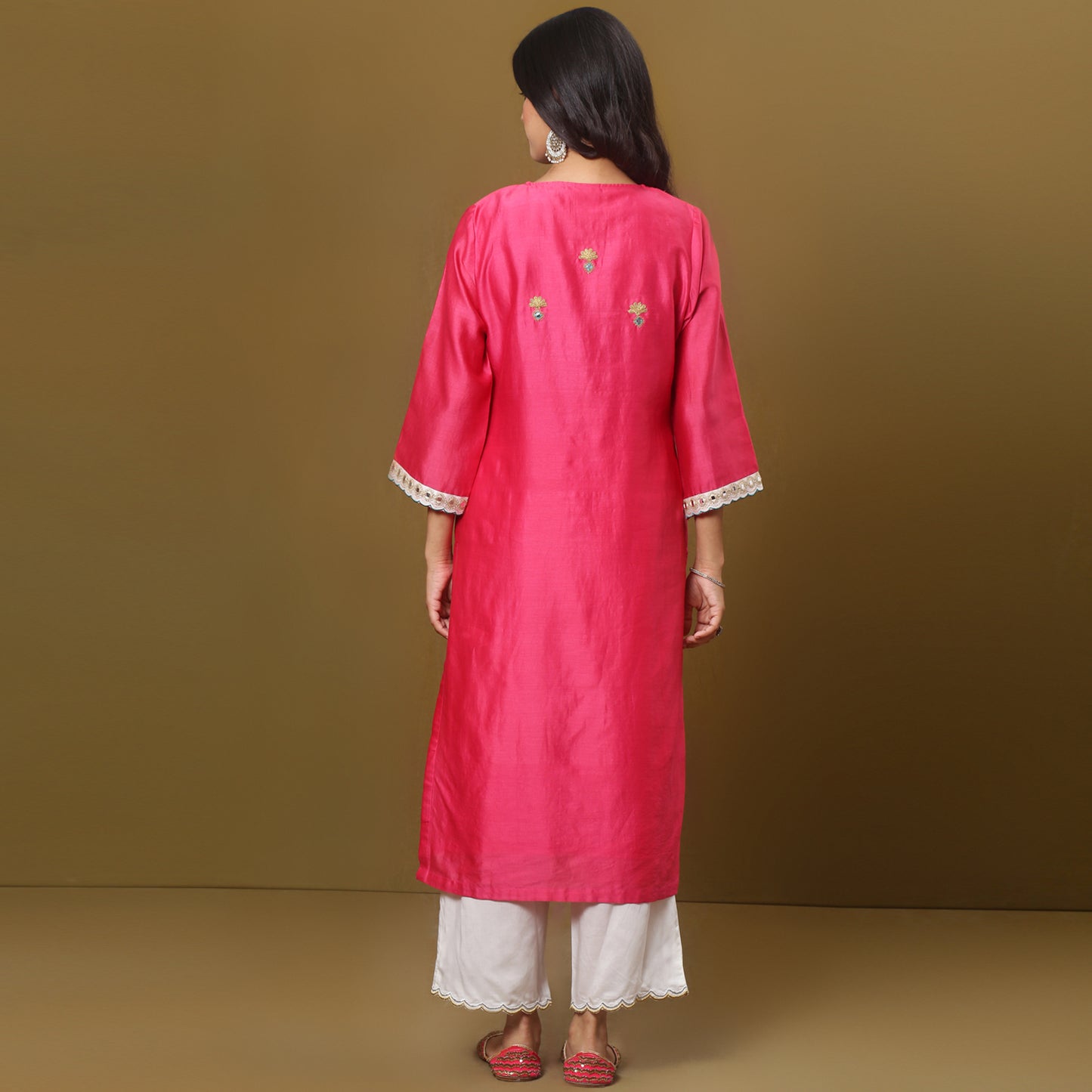 Fuschia Chanderi kurta set with dupatta