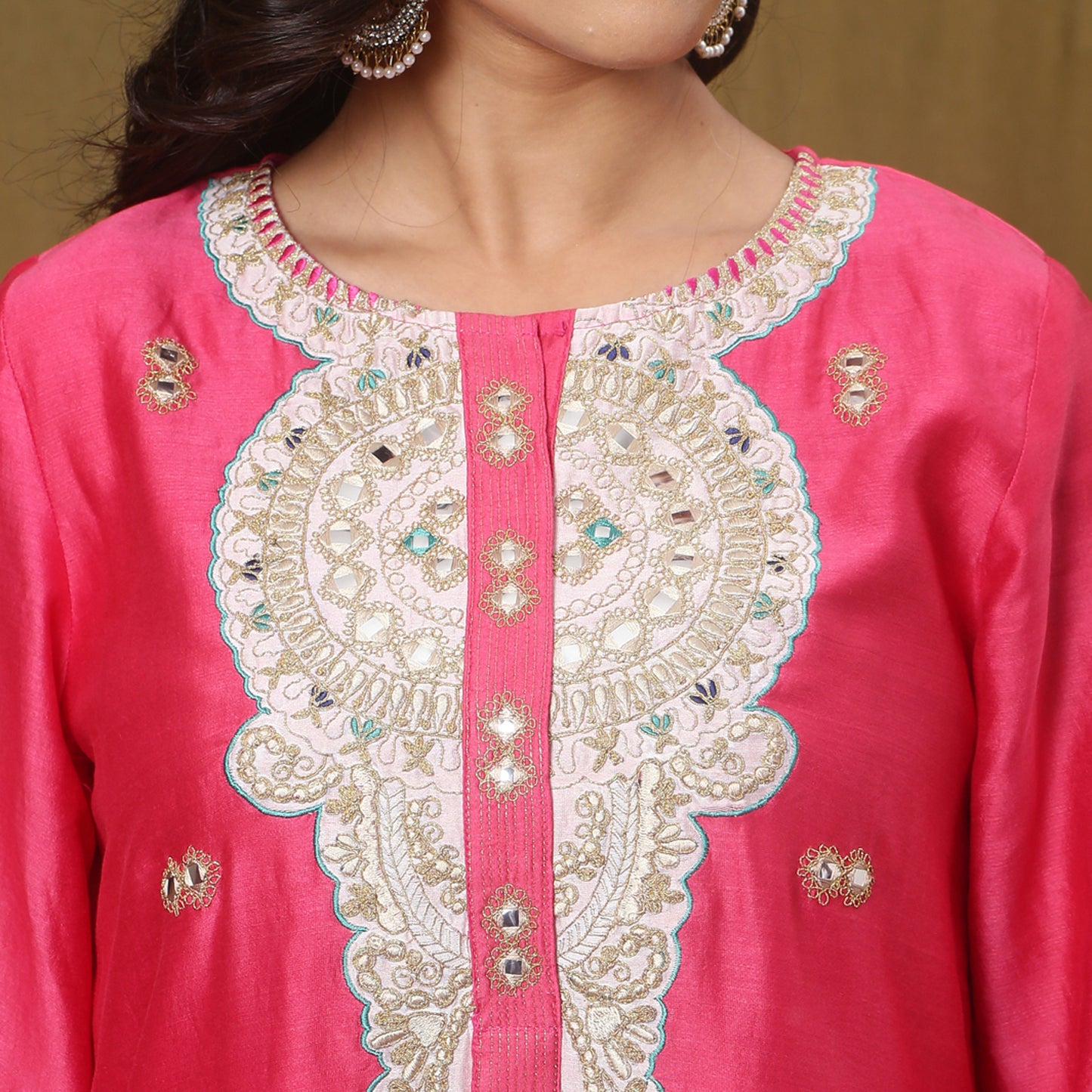 Fuschia Chanderi kurta set with dupatta