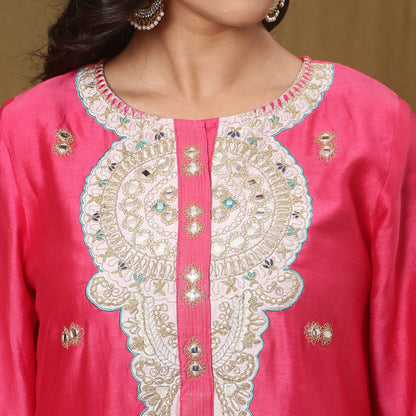 Fuschia Chanderi kurta set with dupatta