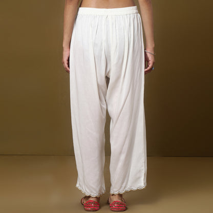 White Ankle pants with scallop zari work detailing