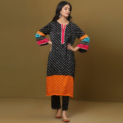 Color block bandhani kurta set