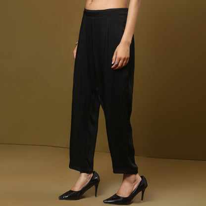 Black cotton modal pants