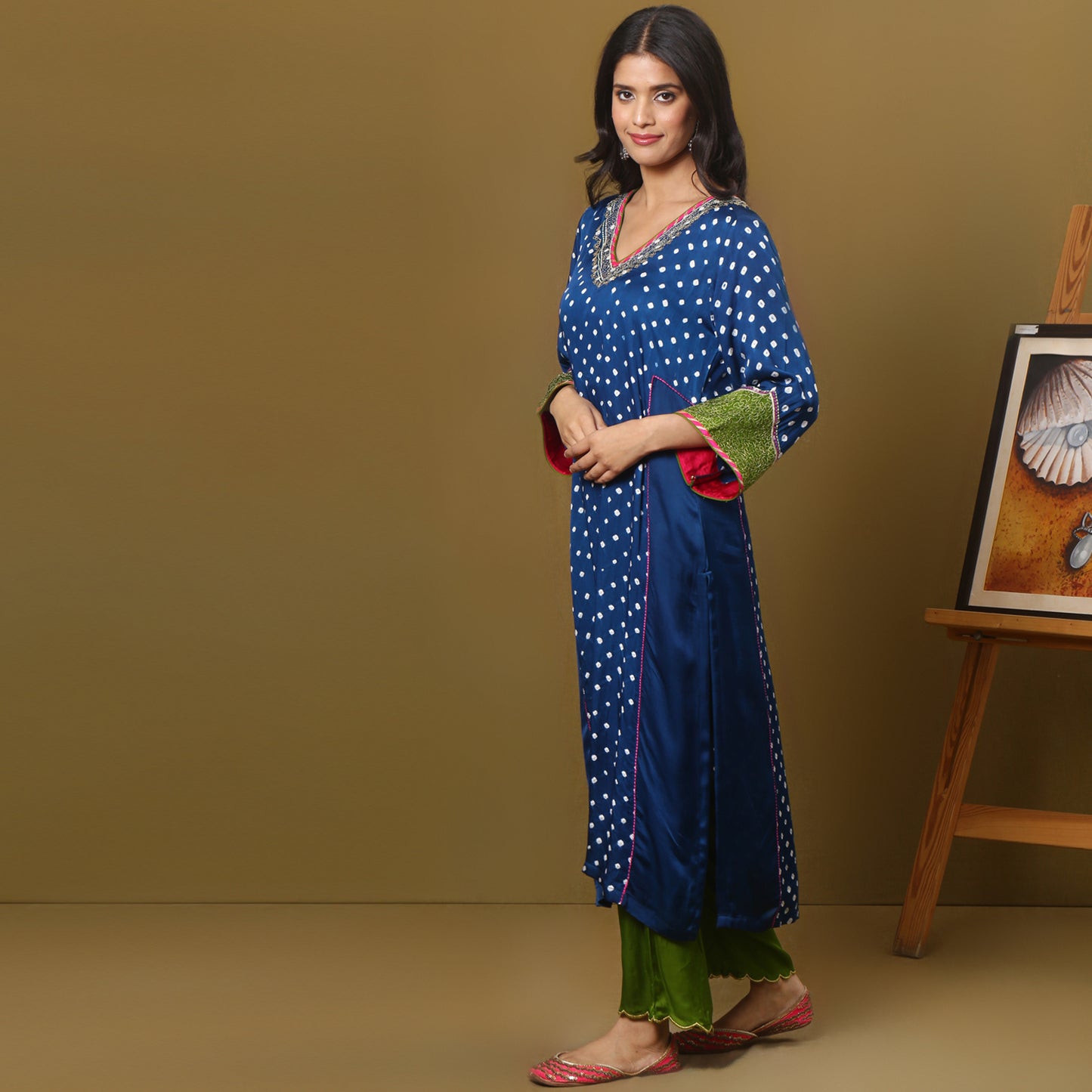 Bandhani A-line kurta set with dupatta