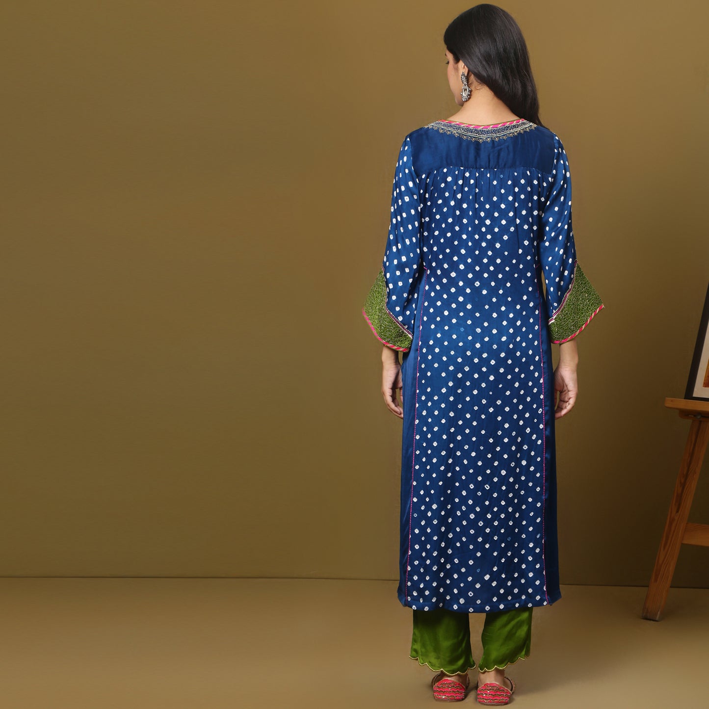 Bandhani A-line kurta set with dupatta