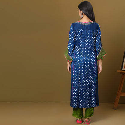 Bandhani A-line kurta set with dupatta