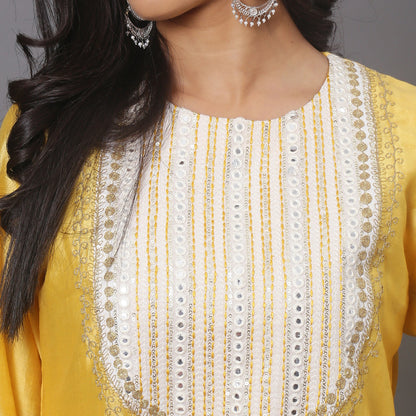 Yellow embroidered kurta set